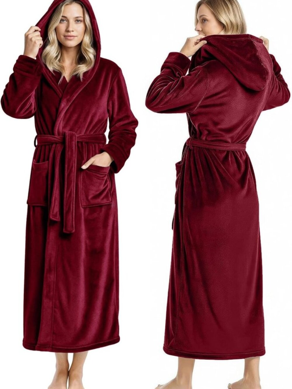 Cozy Hooded Plush Fleece Bathrobe for Women | Ultra Soft Long Robe